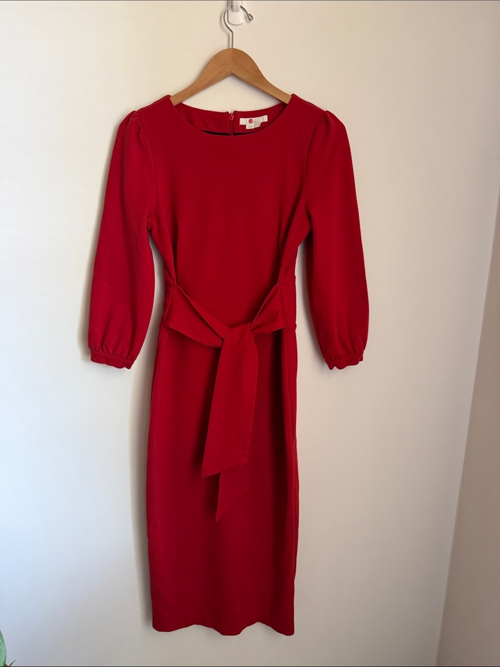 Boden Josephine red sheath fitted scoop tie waist tie dress